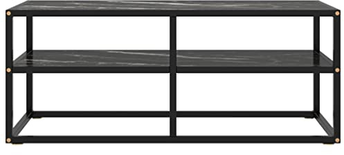 Lumanois Mobile TV Nero con Vetro Nero Marmo 100x40x40 cm,Mobili,Mobili TV,12.8kg-322858