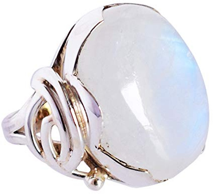 Ravishing Impressions Statement-Ring mit Regenbogen-Mondstein, weißes Rhodium, Lünette, ovaler Cabochon, 24 x 18 mm, mehrfarbiger Edelsteinring, auffälliger Designer-Schmuck, einzigartiges Geschenk