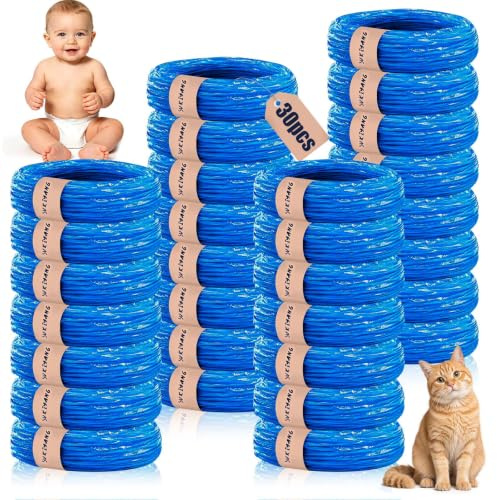 Svkiyang Lot de 30 Sacs pour Litière pour Chat, 4.5M Sac Poubelle Couche | Matériau 7 Couches Antibactérien et Anti‑odeurs, Compatible Poubelle Litiere Chat et Poubelle a Couche