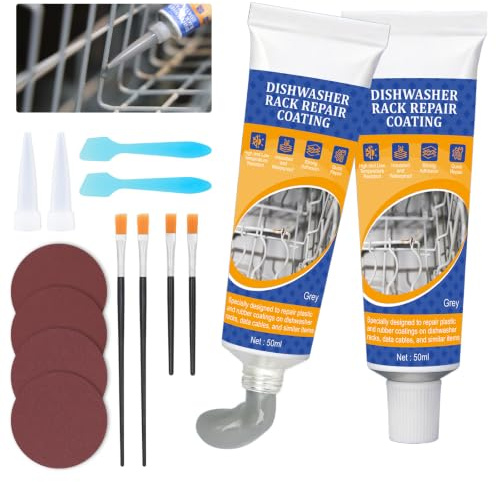 2 × 50ml Masilla para Plastico Reparacion para las Cestas de Lavavajillas | Pintura Oxido Lavavajillas Gris, Reparador Bandejas y Rejillas de Lavavajillas, Impermeable, Resistente al Calo