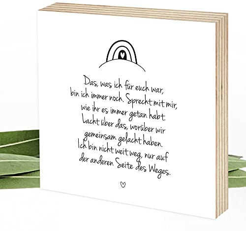 Wunderpixel® Holzbild Das, was ich war - Andenken an Verstorbene - 15x15x2cm zum Hinstellen/Aufhängen, echter Fotodruck mit Spruch auf Holz - Wand-Bild Aufsteller - zur Erinnerung als Trost-Spender