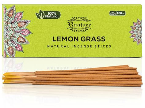 Raajsee Zitronengras Natürlich Räucherstäbchen 100 g Packung, 100% Rein Organisch Handgerollt, Frei Von Chemikalien, Perfekt Für Die Kirche, Aromatherapie, Meditation, Positivität