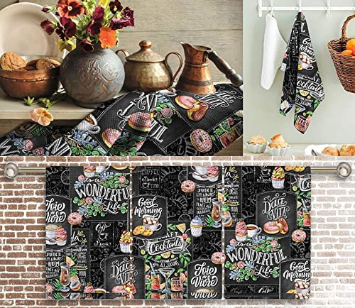 Jurmann AS- 2er Set 100% Baumwolle Küchentücher Waffel-Piqué 40x65cm Geschirrtüchern mit Stickerei Waffelmuster Coffee Design Waffle Küchentuch