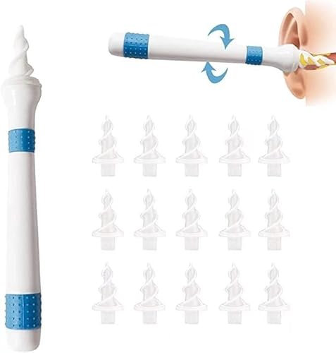 Q Grips Ear Wax Cleaner, Ear Wax Removal Kit Soft and Flexible Ear Cleaner Spiral Earwax Removal Tool with 16 Pcs Washable Tips Suitable for Kids & Adults