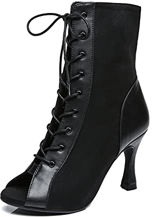 MINITOO Femmes Latine Salsa Danse Chaussures Fete Prom Sandales Bottes L478 Noir 9cm Talon EU 39.5