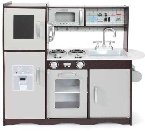 Bayer Chic 2000® Kinderküche Holz – Spielküche mit Gefrierschrank, Backofen & mehr – Fördert Kreativität & Fantasie – Ab 3 Jahren, Braun/Silber