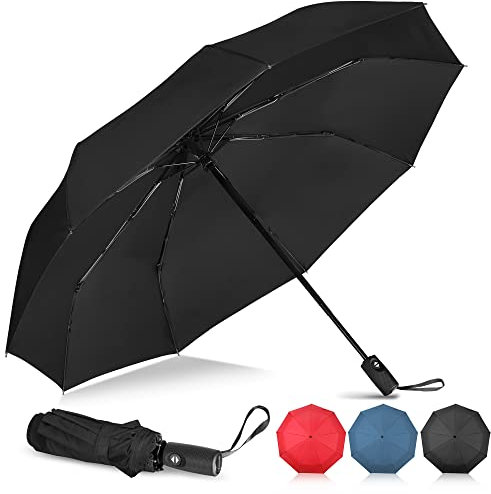 NINEMAX Paraguas Pequeño Antiviento Sombrilla Plegable Ligero de Viaje Paraguas Automatico de Bolso para Hombre y Mujer(Negro)