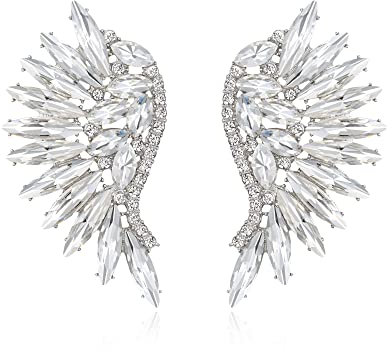 EVER FAITH Pendientes Mujer Cristal con Diamantes de Imitación en Forma de Marquesa de Ala de Ángel para Niñas Claro Tono Plateado