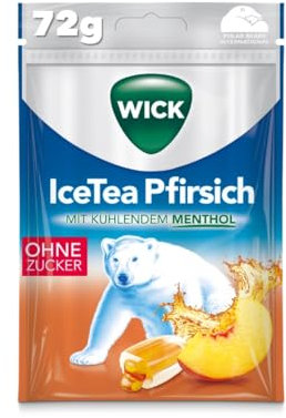WICK IceTea Pfirsich Hustenbonbons mit kühlendem Menthol und Mate-Extrakt, ohne Zucker - 1er Pack (1 x 72 g)