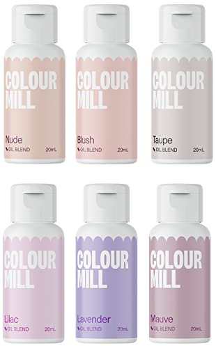 Colour Mill Oil Blend Bridal Lebensmittelfarben auf Ölbasis - Lebensmittelfarben: Nude, Blush, Taupe, Purplec, Lavender, Mauve - Food Coloring für Tortendeko - Set/6