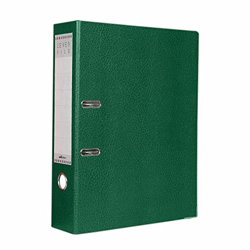 A4 Large 2D Bright Colour Lever Arch Files 75mm Foolscap Vinyl Coated and Rado Lock Nickel Plated Clip Office Document Filing Folders Cobra Pattern File with Metal Clip (Green)
