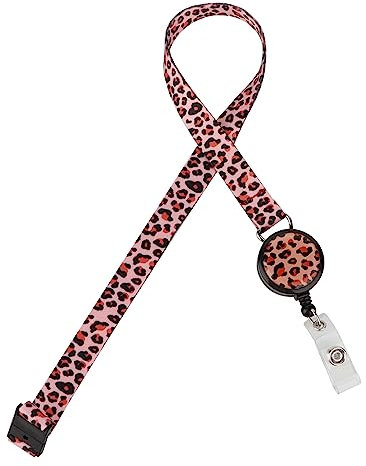 Einziehbare Ausweisrolle und Umhängeband, Sicherheitsfunktion, Leopardenmuster, für Ausweise/USB/Zugangskarte/Schlüsselhalter