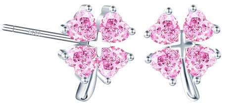 MICMIF Kleeblatt Ohrstecker Damen 925 Sterling Silber Rosa Zirkonia Ohrring Ohrschmuck Geschenk für Frauen Mädchen Kinder