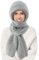 beifon Integrierter Gehörschutz Winddichte Mütze Schal, Verdickter Kapuzenschal Damen Winter, 2 in 1 Maskenschal Wintermütze Warmer Einteiliger Mützenschal Mütze Schal Set Damen(Grau)
