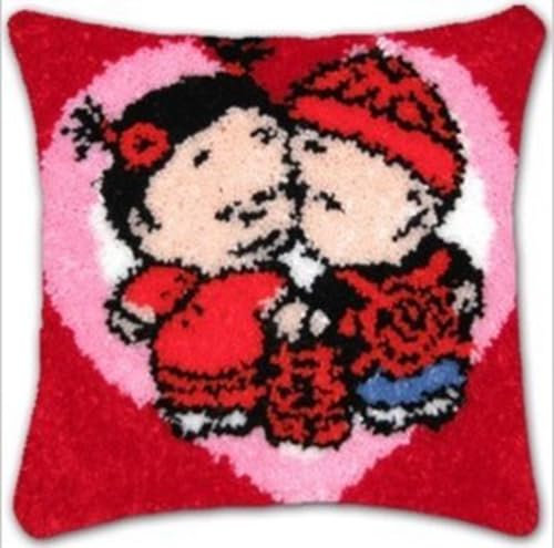 MIDUNU Knüpfhaken-Set Für Kissen, Bräutigam Und Braut, Knüpfhaken-Set, DIY-Kissenbezug, Handarbeit, Bedrucktes Stickset, Häkeln, Handarbeiten, Basteln Für Kinder Und Erwachsene (43 X 43 cm)