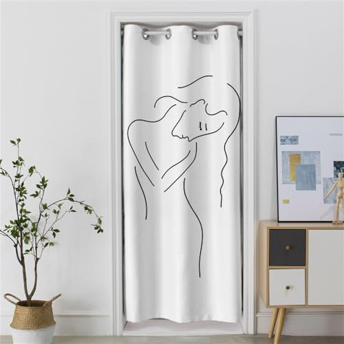 Odot Blackout Türvorhang mit Ösen, Moderner Einfacher Druck Vorhang Verdunkelung Thermo Gardinen Raumteiler Vorhang für Fenster Tür Schlafzimmer Schrank, Haus Dekoration (120x190cm,Frau)