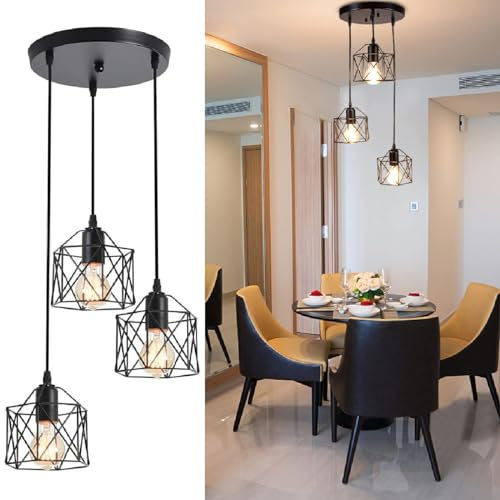 PADMA Hängelampe Esstisch Schwarz, LED Pendelleuchte Vintage 3 Flammig, mit E27 Fassung, Hängeleuchte Industrielles Design, Verstellbare Pendellampe für Wohnzimmer,Esszimmer, Schlafzimmer,Korridor