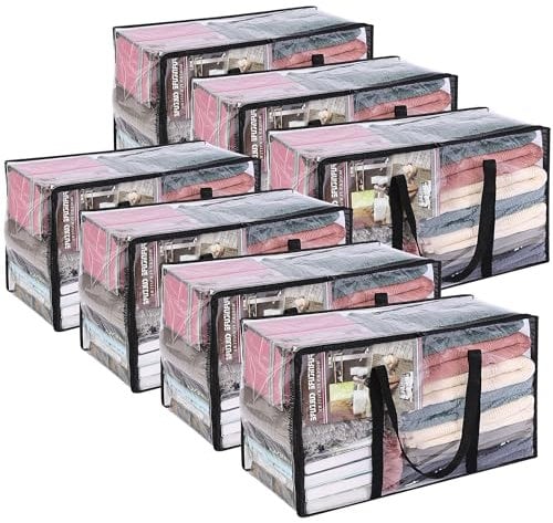 Vieshful 7 Stück 60L Aufbewahrungstasche Faltbare Unterbett Aufbewahrungsbox Kleiderschrank Organizer für Kleidung, Bettdecken Plastik Umzugskartons