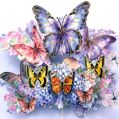 Hierein Geburtstagskarte Frau, Schmetterling und Blumen Pop Up Karte Geburtstag mit Umschlag, 3D Schöne Geburtstagskarte für Frau Mama Mädchen Beste Freundin, Danke Karte, Gute Besserung Karte