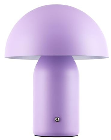 Modern Rechargeable Mushroom Table Lamp in Mat Lilac - USB-C Cable Included | 3-Step Touch Dimmer | 3600mAh Power | 3w 3000k LED by Happy Homewares