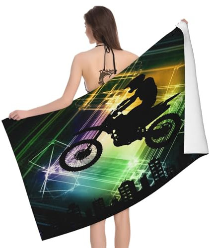 Mikrofaser Strandtuch Motorrad Junge 70x150 cm, 3D Silhouette Badetuch für Erwachsene Kinder Weiches Leicht Handtuch Schnelltrocknend Sandfreies Strandhandtuch