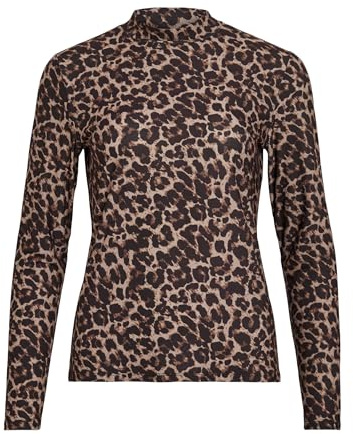 Vila Damen Vileoa L/S Rollneck Top-Noos Langarmshirt, Nomad/AOP:Leo,XXL