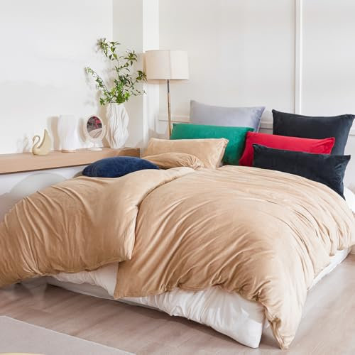 Beqnat Winter Flanell Bettwäsche 135x200 4teilig Warme Flauschige Teddy Plüsch Bettwäsche Sets Cashmere Touch Winterbettwäsche Fleece Bettbezug 2er + Kissenbezug 2er 80x80 mit Reißverschluss, Beige