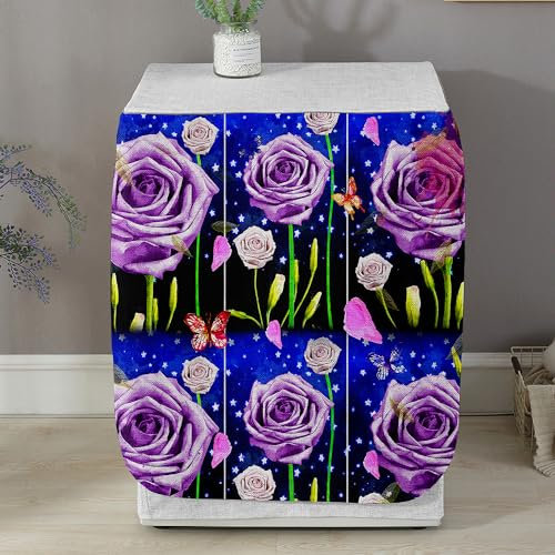 Odot 3D Waschmaschinenabdeckung Staubdicht Sonnenschutz für Frontlader-Waschmaschine Staubdichte Abdeckung Tumble Waschmaschine Trocknerschutz (hellviolette Rose,L-Kapazität 10,5-12kg)