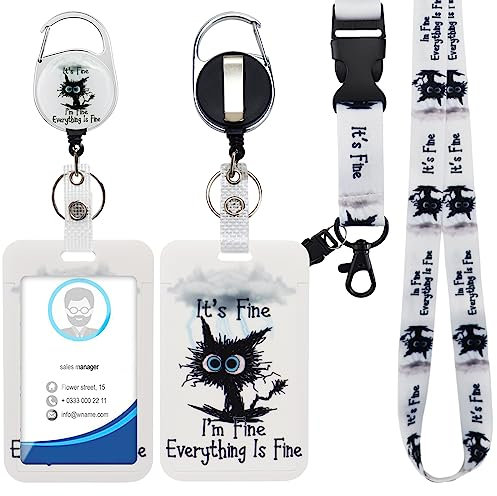 Ausweishülle mit Band, Id Badge Holder Breakaway Lanyard für, Einziehbare Badge Reel, Abnehmbare Namensschild Clips, Hals Lanyard Strap, Lehrer Büro Geschenke (Katze)