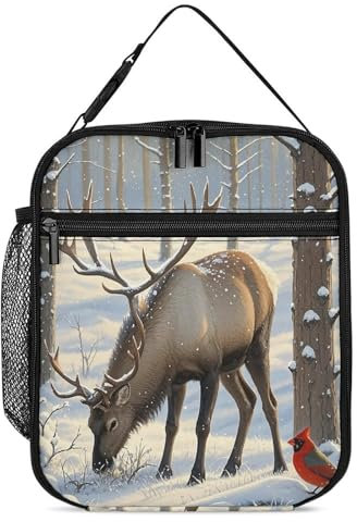 Isolierte Lunchtasche, Lunchbox mit Seitentasche, Rentier-Lunch-Tasche, Lunch-Tasche für Damen