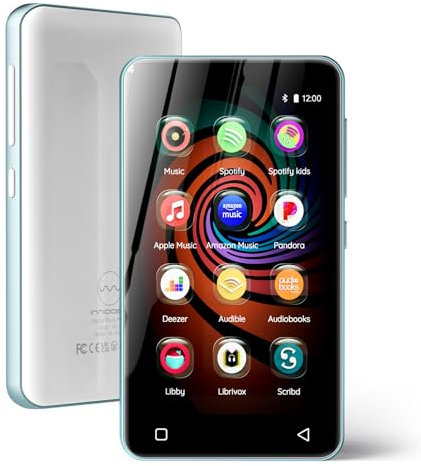 Innioasis Lecteur MP3 160 Go avec Bluetooth et WiFi, Tactile Complet de 4 Pouces Lecteur de Musique avec Spotify,Spotify Kids,Deezer, Audible, Libby (Bleu Glacier+Blanc)