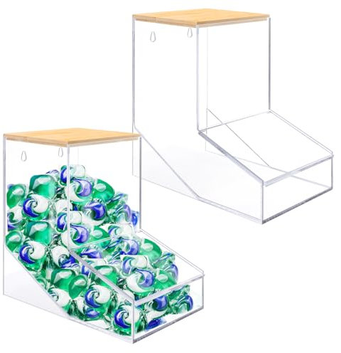 JYPS 2 Pack Laundry Pods Container, Acrylic Candy Dispenser with 2 Lid, Stand or Wall Moun Laundry Detergent Storage, Laundry Storage Dispenser for Laundry Room,Kitchen, Coffee Pod/Capsules