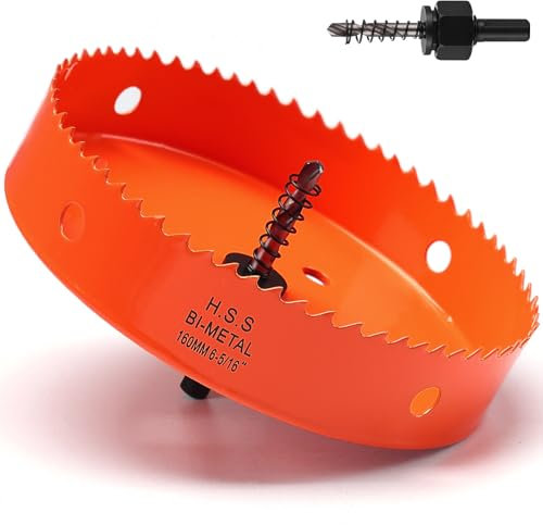 Hole Saw 160mm, Hole Saw with Drill Bit for Wood, Orange Bi-Metal Hole Cutter Smooth Cutting for Soft Metal, Drywall and Plastic