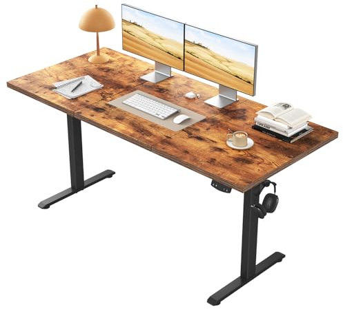 Klicelor Electric Standing Desk, 2 Memory Buttons for stand & sit, 150x60 | Height Adjustable Desk for smart Pannel, 72-116cm, Sit Stand Desk with 2 Hooks, Home Office Desk, 3 pcs Desktops, Brown