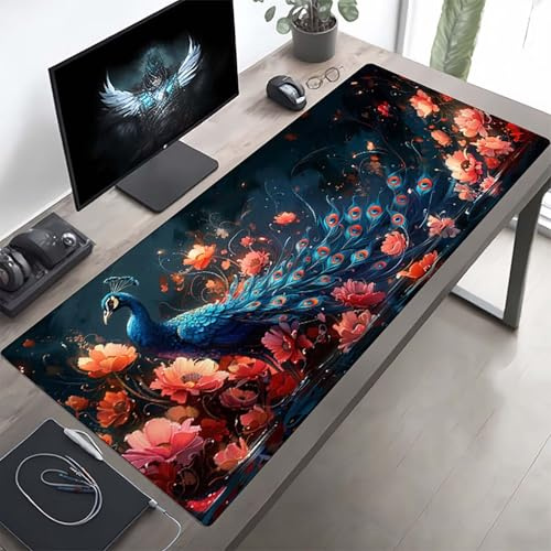 Mouse Mat Flower Large Gaming Mouse Pad Red Stitched Edges, Mousepad Non Slip Rubber Base, Waterproof Soft Cloth, Computer Accessories for Home Office Decoration, Gifts 160 x 80cm PjY8730 J-K