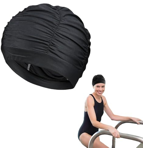 Bonnet De Bain Cheveux Long, Bonnet Piscine Élastique en Nylon, Bonnet Bain Femme pour Cheveux Longs (Noir)