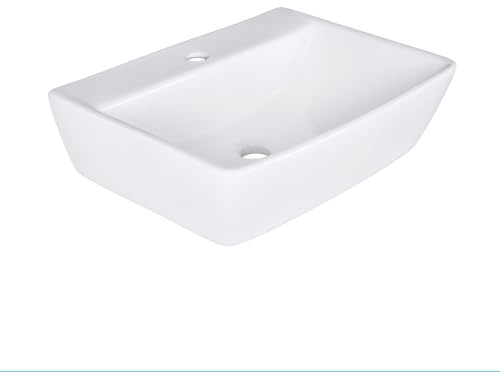 Belvit Waschbecken 50cm, weiß, Hängewaschbecken rechteckig, Keramik | Lotus Waschtisch, Handwaschbecken klein für Gäste WC, Wandmontage, mit Hahnloch, 50x15x41cm