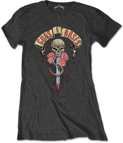 GunsRoses Damen T-Shirt Guns N' Roses Dripping Dagger, Grey, Hersteller Größe Medium