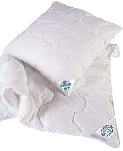 BLUE MOON Bettwaren-Set - Bettdecke 135x200 - Kopfkissen 80x80 - Hochwertiges Mikrofaser Bettdeckenset - allergiker-freundlich - Made in EU – (Set Kissen + Bettkissen 80 x 80 + Steppbett 135 x 200 cm)