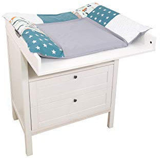 ULLENBOOM ® Protection pour matelas à langer 75x85 cm forêt pétrole bleu (Made in EU) - Housse pour matelas à langer en coton, serviette de matelas à langer, motif : étoiles, points