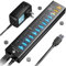 SmartDelux 13 Puerto Aluminio Hub USB con 10 puertos USB 3.0 y cable de 3 puertos de carga inteligente, LED, 152,4 cm de largo. negro