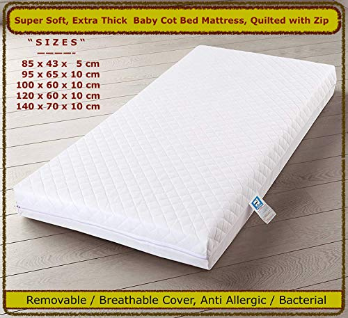 BUY ALL HERE Crib Cot Bed Mattress - comes with Super Soft Breathable Water Resistant Quilted Cover, Removable Washable - 140 x 70 x 7 CM
