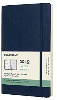 Moleskine - 18-Monats Wochenplaner/Terminplaner, Terminkalender 2021/2022, Wochennotizbuch mit weichem Einband und elastischem Verschluss, Format Large/A5 13 x 21 cm, Farbe Saphirblau, 608 Seiten