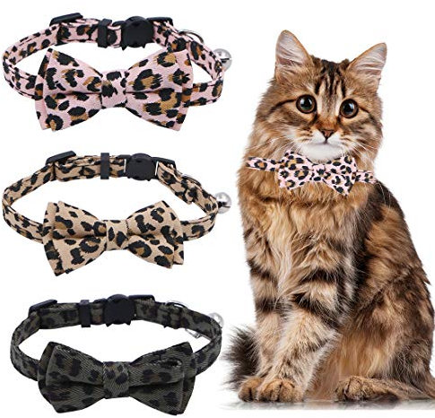 Boerni Katzenhalsbänder, 3 Stück, Leopardenmuster, verstellbar, mit Glöckchen, 20-23 cm, für kleine Katzenrassen, niedliche Designs, Katzengesicht-Form Schnalle