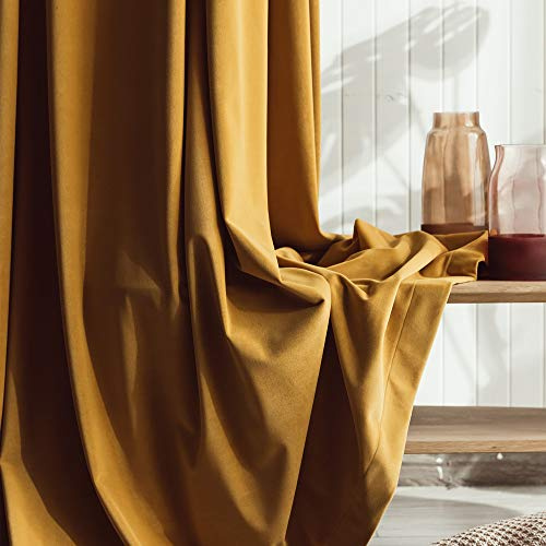 Amidoudou 2er-Set Luxus-Samtvorhänge Semi Blackout Fenstervorhänge Für Schlafzimmer Und Wohnzimmer (Gold,230X140CM)
