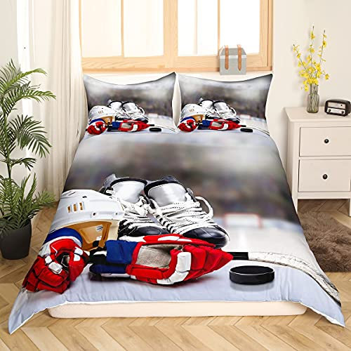 Eishockey Bettwäsche Eishockey Spieler Tröster Abdeckung Für Jungen Teenager Mädchen Sportspiel Ereignis Bettbezug Jugend Kinder Weiche Mikrofaser Wintersport Schlafzimmer Dekorativ 2 Stück, 135x200