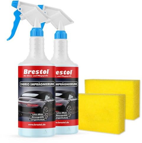 Brestol - Impregnante per cappottiera e tessuti, 2 x 750 ml + spugna per lucidatura, impregnante universale per tessuti, impregnazione per tappezzeria