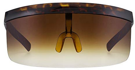 ASVP Shop Futuristic Oversize Shield Visor Sunglasses Flat Top Mirrored Mono Lens (Tortoise)