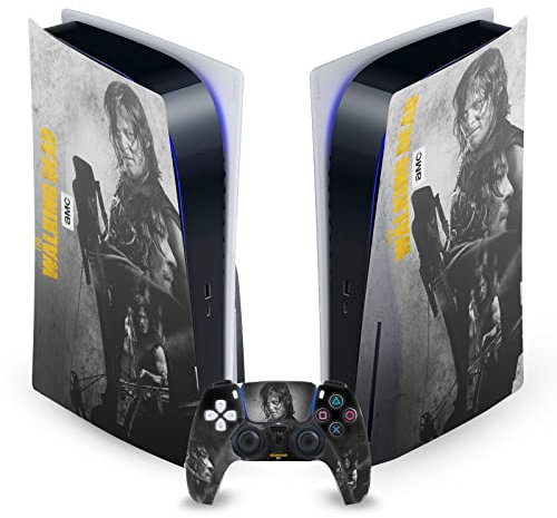 Head Case Designs Offizielle AMC The Walking Dead Daryl Doppelte Belichtung Daryl Dixon Grafiken Vinyl Frontplatte Haut Gaming Aufkleber kompatibel mit PS5 Disc Console & DualSense