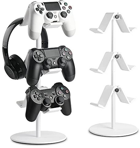 KELJUN Controller Holder White, Headset Holder,Great 3 Tier Controller Headphone Organizer for All Headsets Xbox ONE 360 Switch PS4 PS5 (Elegant White)